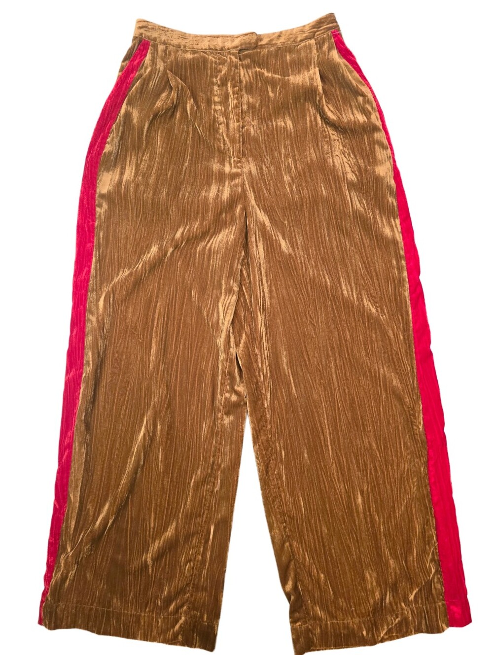 Farm Rio Velvet Wide-Leg Track Pants w Red Side Stripe Size Small Dress Pants